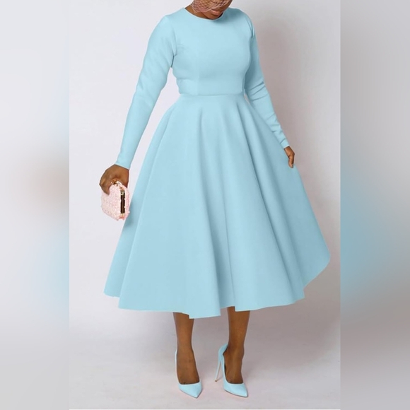 Famnbro Dresses & Skirts - NWOT! Light Blue Classic Vintage Style Swing Long Sleeve Dress With Pockets!